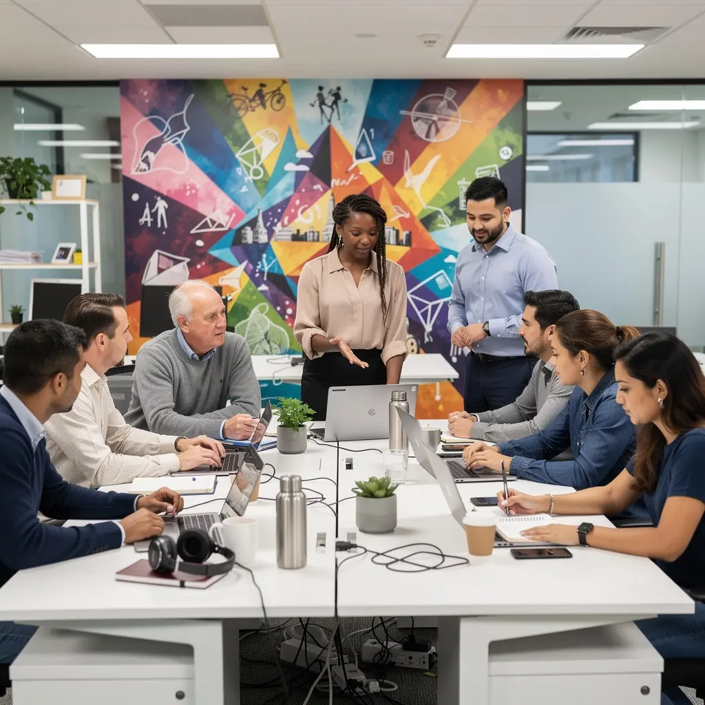 Kolorowa strefa relaksu z wygodnymi fotelami i inspirującymi dekoracjami.